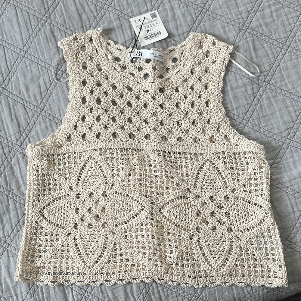 Zara Cream Crochet Sleeveless Top